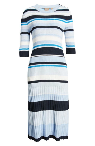 Shop Hugo Boss Fonzipona Stripe Rib Sweater Dress In Brilliant Blue Fantasy