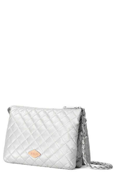 Shop Mz Wallace Large Crosby Pippa Quilted Shoulder Bag In Oyster Metallic