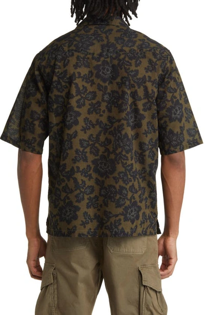 Shop Officine Generale Erenss Oversize Floral Textured Short Sleeve Camp Shirt In Olive/ Green/ Black