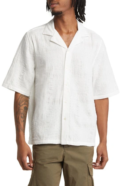 Shop Officine Generale Eren Oversize Bandana Texture Short Sleeve Camp Shirt In White