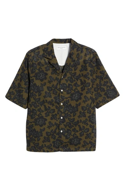 Shop Officine Generale Erenss Oversize Floral Textured Short Sleeve Camp Shirt In Olive/ Green/ Black