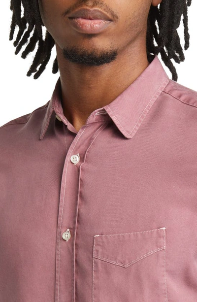 Shop Officine Generale Garment Dyed Lyocell Button-up Shirt In Faded Burgundy