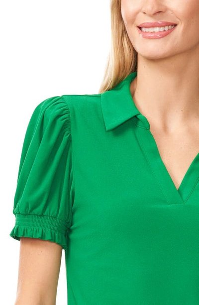 Shop Cece Short Puff Sleeve Knit Polo In Green