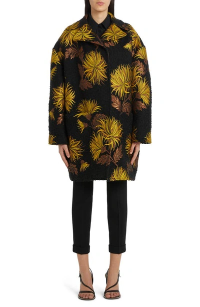Shop Etro Embroidered Aster Oversize Bouclé Coat In 0001 - Nero