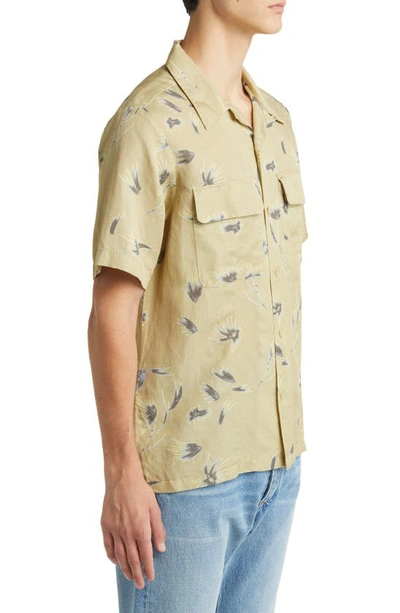 Shop Nn07 Daniel 5034 Floral Short Sleeve Button-up Camp Shirt In Pale Olive