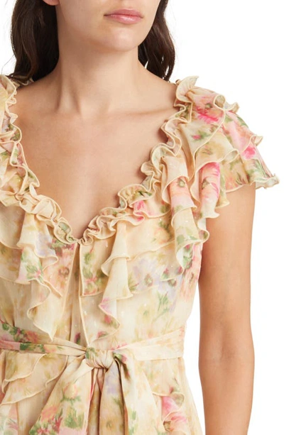 Shop Ted Baker Ammiah Floral Ruffle Chiffon Dress In Tan