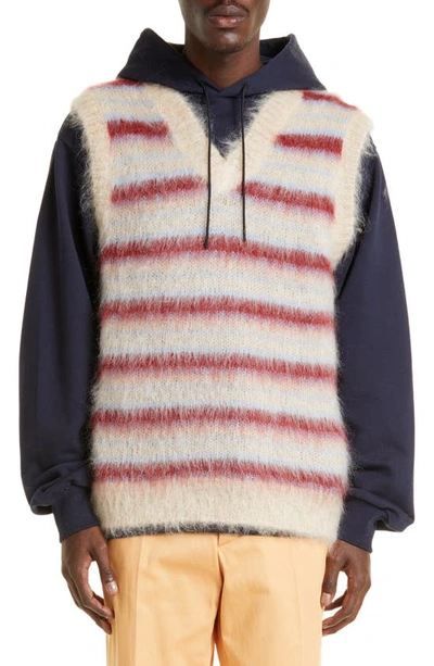 Shop Marni Stripe V-neck Brushed Mohair Blend Sweater Vest In Tan