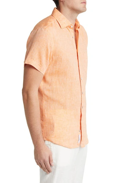 Shop Rodd & Gunn Ellerslie Short Sleeve Linen Button-up Shirt In Papaya
