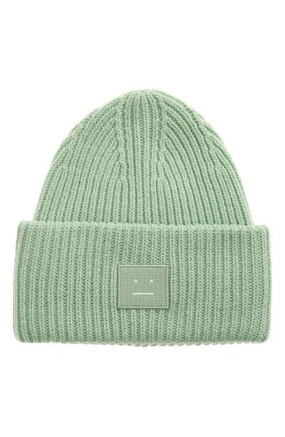 Shop Acne Studios Pansy Face Patch Rib Wool Beanie In Spring Green
