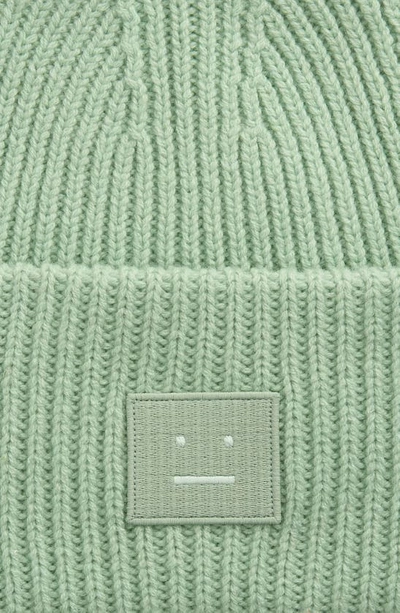Shop Acne Studios Pansy Face Patch Rib Wool Beanie In Spring Green