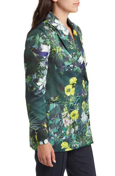 Shop Ted Baker Aikaa Floral Print Double Breasted Blazer In Dark Green