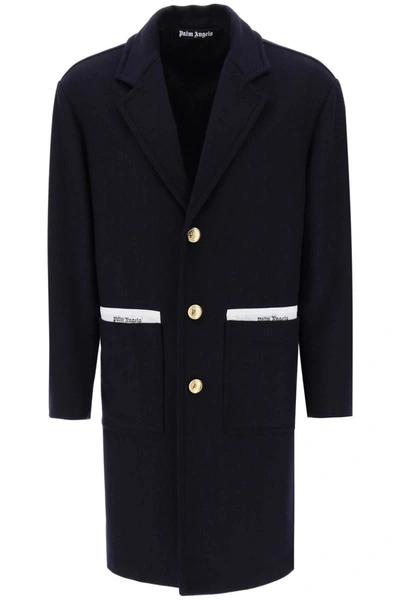 Shop Palm Angels Sartorial Tape Wool Cashmere Coat In Blue