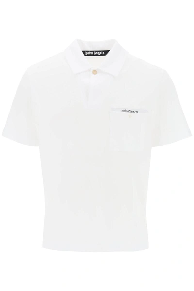 Shop Palm Angels Sartorial Tape Pique' Polo Shirt In White