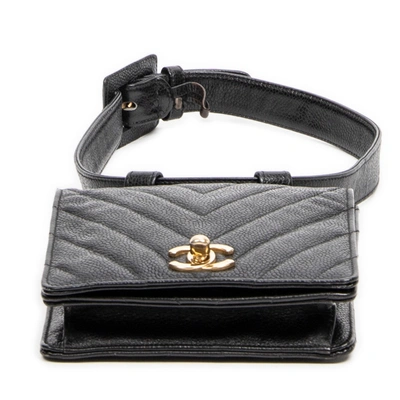 Pre-owned Chanel Vintage Full Flap Belt Bag In Black