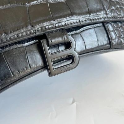 Pre-owned Balenciaga Black Croc Embossed Small Hourglass Bag