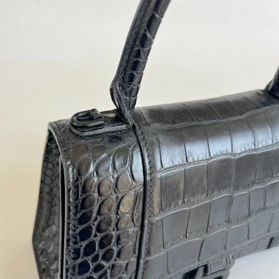 Pre-owned Balenciaga Black Croc Embossed Small Hourglass Bag