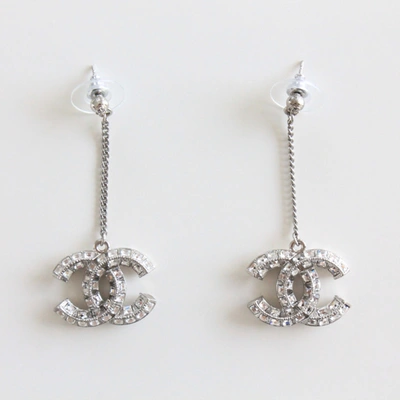 CHANEL Crystal CC Chain Drop Earrings Silver 251463