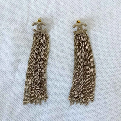 CHANEL CC Triple Chain Earrings Gold 44137