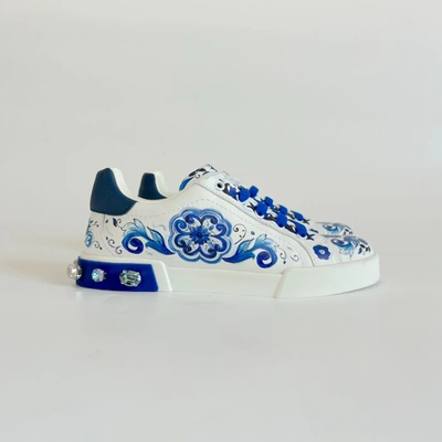 Pre-owned Dolce & Gabbana White Portofino Majolica- Print Sneakers, Kids 32