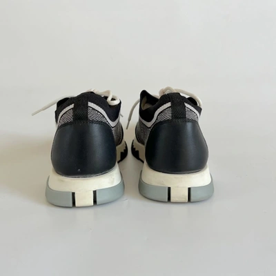 Pre-owned Hermes Black/white Fabric And Suede Addict Sneakers, 39