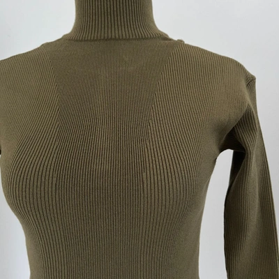 Pre-owned Jacquemus Ribbed Green Crop High Collar Long Sleeve Crop Top