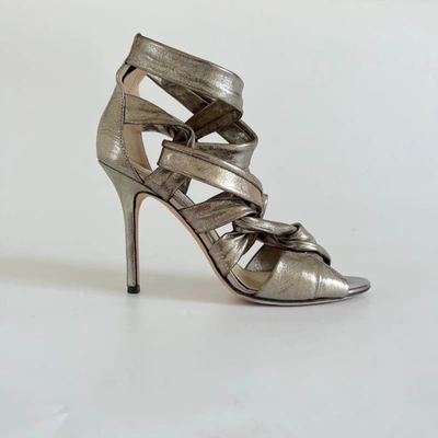 Pre-owned Jimmy Choo Metallic Fabric Strappy Sandal Heels, 38.5