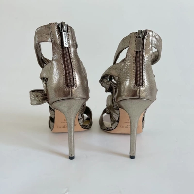 Pre-owned Jimmy Choo Metallic Fabric Strappy Sandal Heels, 38.5