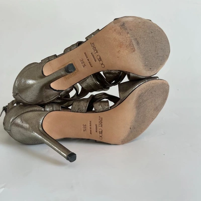 Pre-owned Jimmy Choo Metallic Fabric Strappy Sandal Heels, 38.5