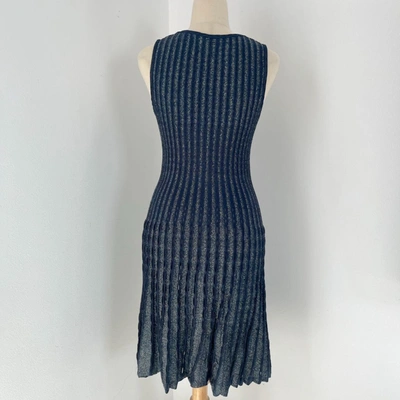 Pre-owned M Missoni Knitted Sleeveless Pleated Navy/gold Glittery Midi Dress