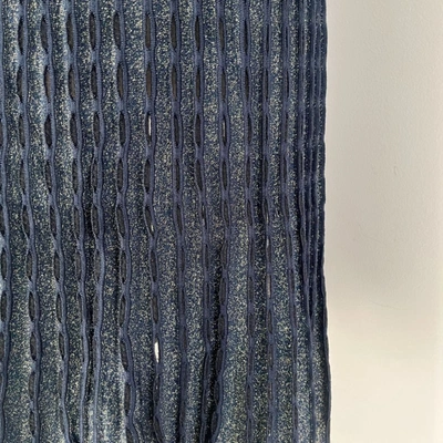 Pre-owned M Missoni Knitted Sleeveless Pleated Navy/gold Glittery Midi Dress