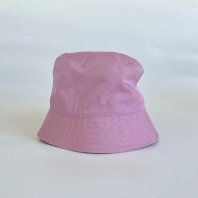 Pre-owned Prada Pink Re-nylon Bucket Hat With Logo Plaque