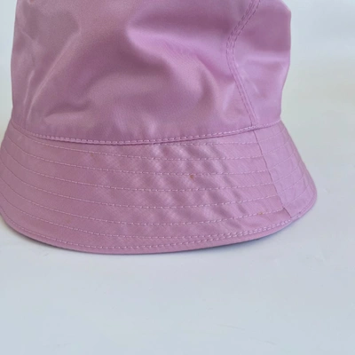 Pre-owned Prada Pink Re-nylon Bucket Hat With Logo Plaque