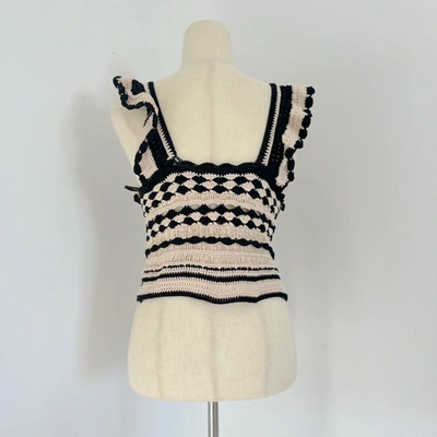 Pre-owned Zimmermann Beige And Black Knitted Crochet Sleeveless Top