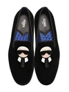 FENDI KARL PATCHES VELVET & MINK LOAFERS,64IDNT007-RjBMNUs1