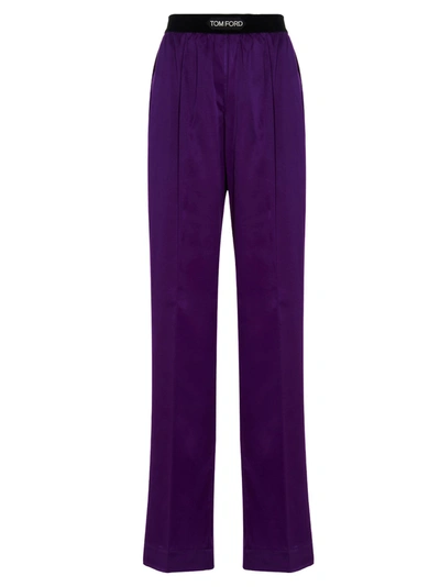 Shop Tom Ford Silk Trousers In Purple