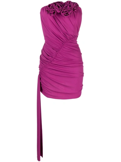 Shop Magda Butrym Strapless Gathered Jersey Dress In Pink &amp; Purple