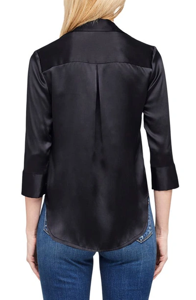 L'agence Aoki Three-quarter Sleeve Silk Blouse In Black