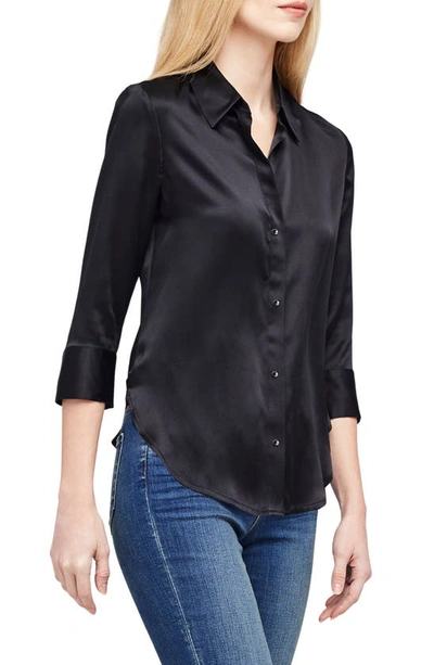 L'agence Aoki Three-quarter Sleeve Silk Blouse In Black