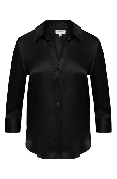L'agence Aoki Three-quarter Sleeve Silk Blouse In Black
