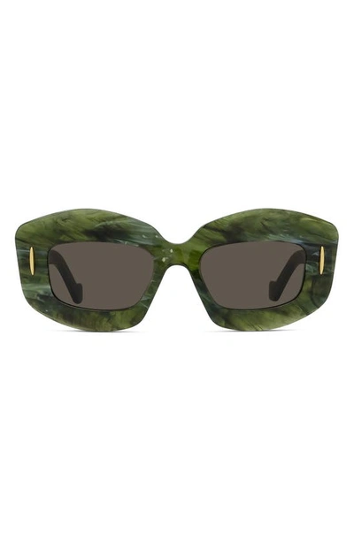 Shop Loewe Silver Screen 49mm Rectangular Sunglasses In Shiny Green Marble