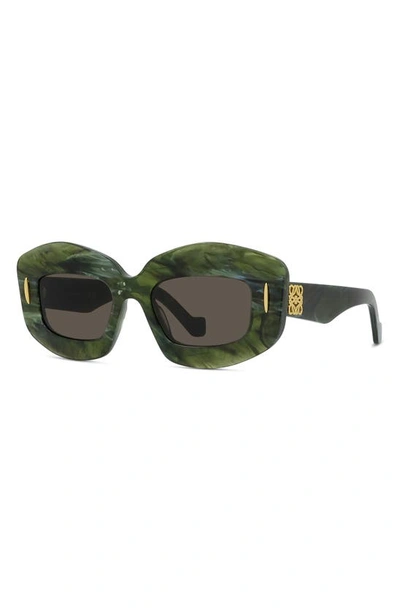 Shop Loewe Silver Screen 49mm Rectangular Sunglasses In Shiny Green Marble