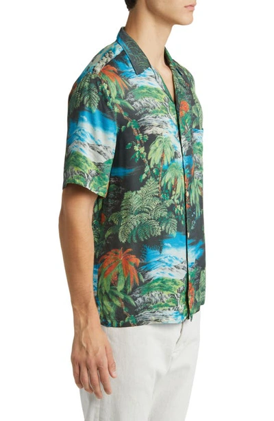 Shop Allsaints Tropical Print Camp Shirt In Jet Black