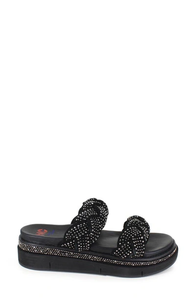 National Comfort Braided Platform Slide Sandal In Black Suede
