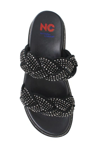 National Comfort Braided Platform Slide Sandal In Black Suede