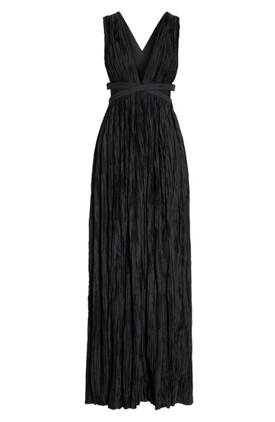 Shop Ulla Johnson Mona Plunge Neck Crinkle Maxi Dress In Noir