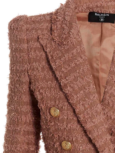 Shop Balmain Double Breast Tweed Blazer Jacket