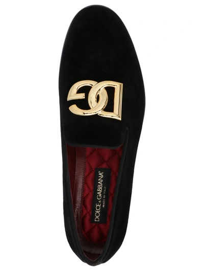 Shop Dolce & Gabbana Logo Velvet Loafers Black