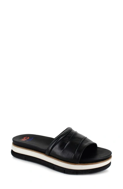 Shop National Comfort Kai Scrunchie Platform Slide Sandal In Black Leather