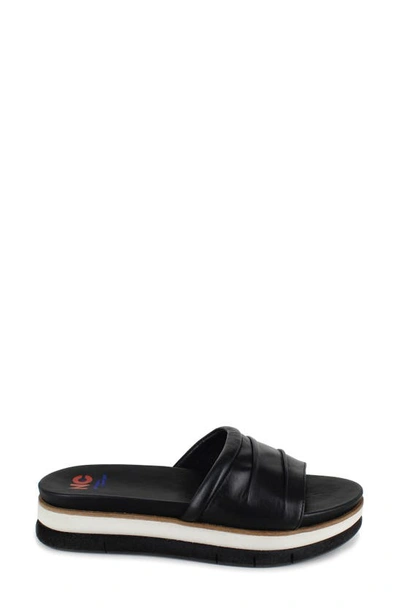 National Comfort Scrunchie Platform Slide Sandal In Black Leather