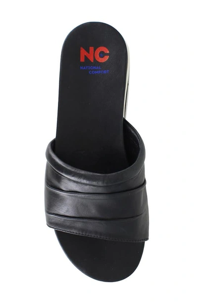 National Comfort Scrunchie Platform Slide Sandal In Black Leather